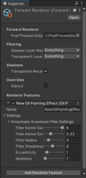 The settings to configure our filter.